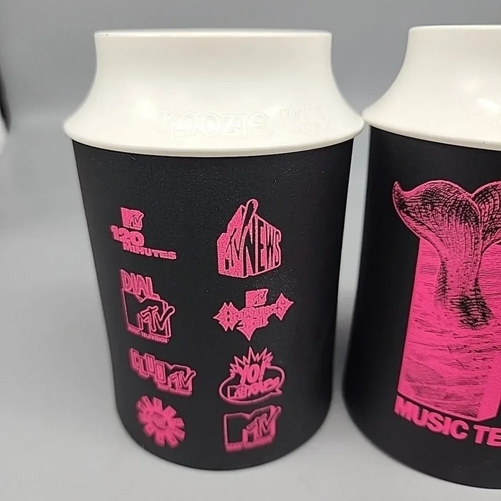2 Vintage MTV Koozie Kup Retro 1991 Cooler Foam Plastic Beer Can Bottle Coozies